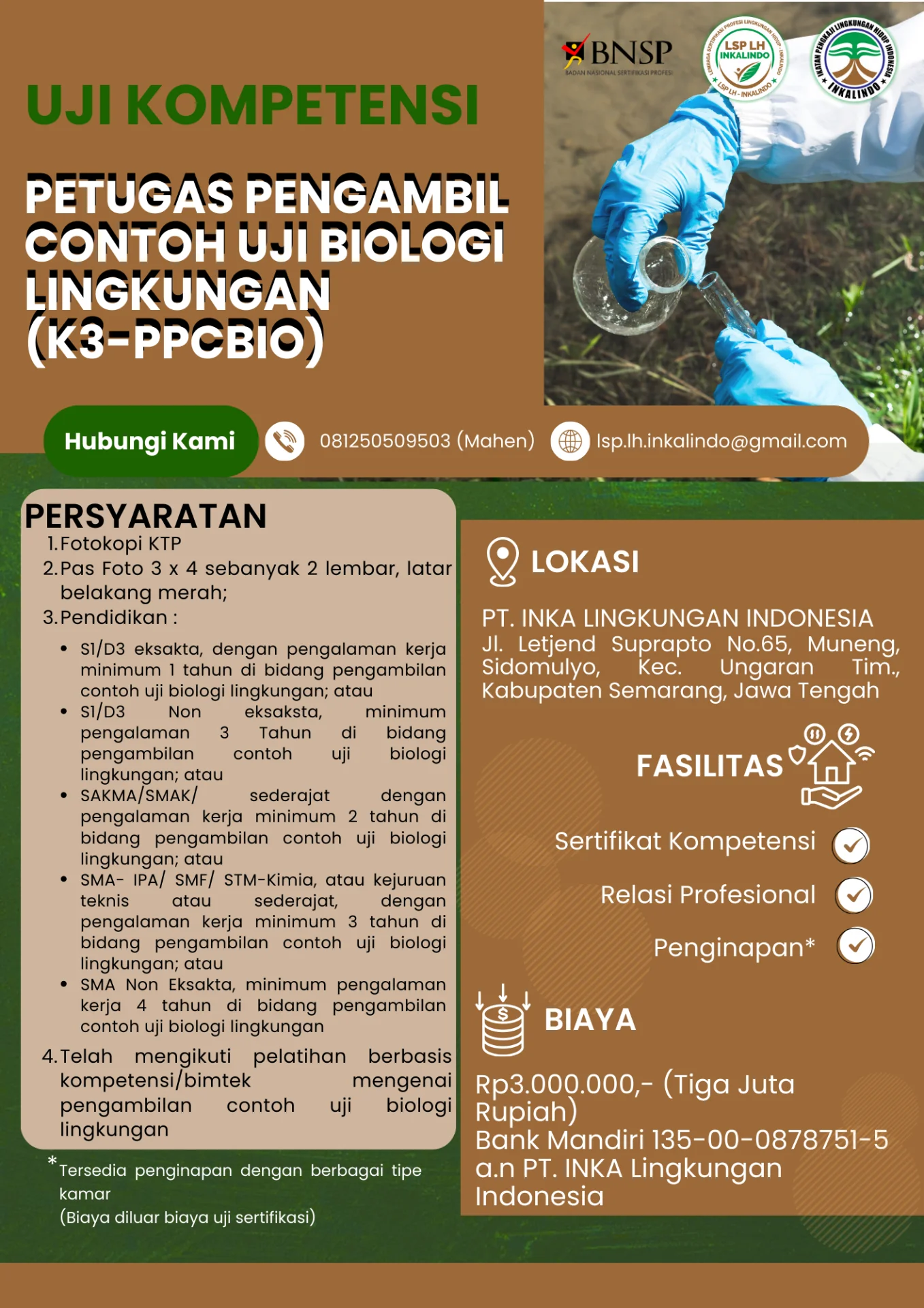 Flyer PETUGAS PENGAMBIL CONTOH UJI BIOLOGI LINGKUNGAN